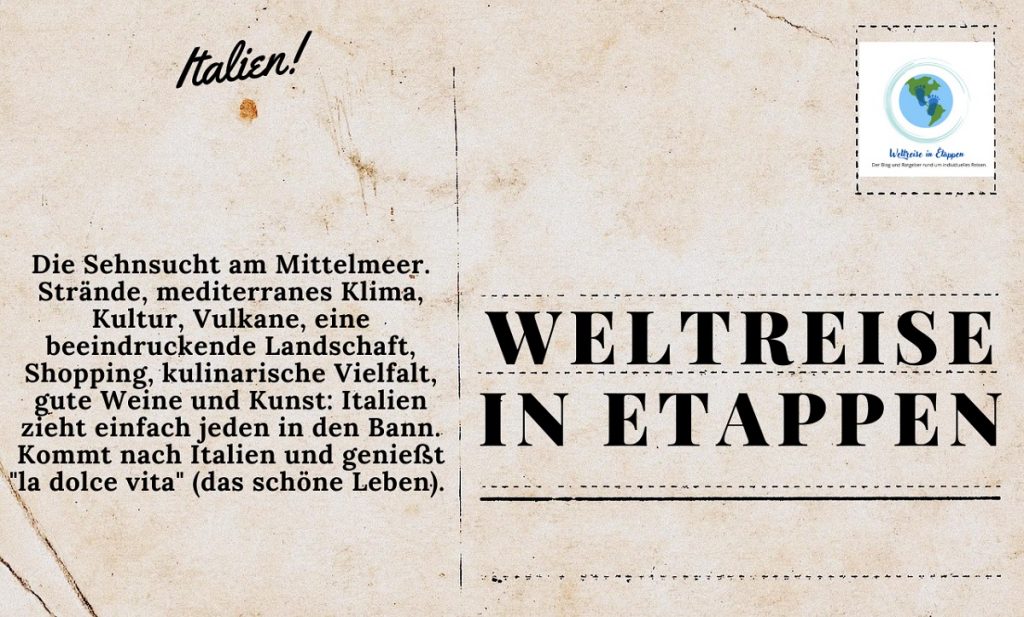 Einleitung zum Italien Artikel auf einer Postkarte